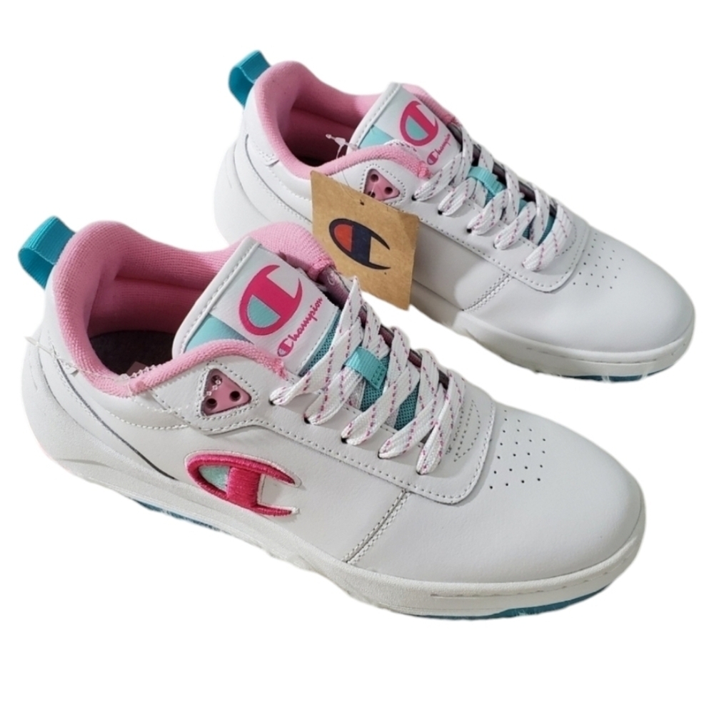 NEW CHAMPION Buble Court Low Miami Sneaker Sz 7Y Leather Upper Athleisure School